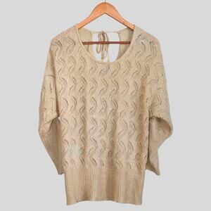 ROZ & ALI Open Back Bat Wing Gold Sweater Size L